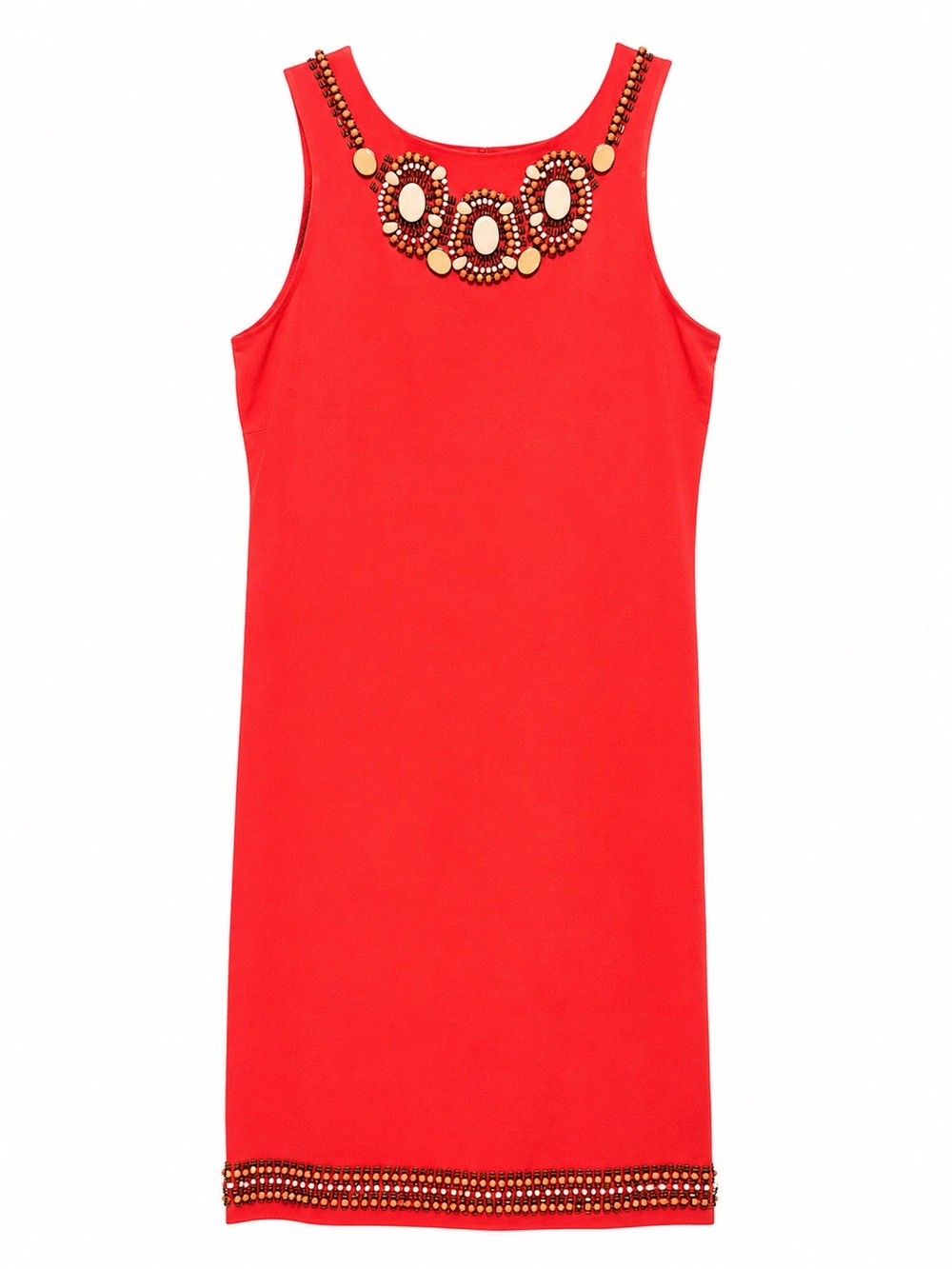 le chateau Red Sleeveless Dress with Gold Beaded Accents